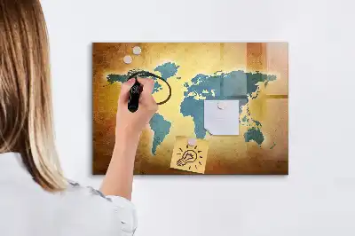 Magnetisch glazen schrijfbord met print van een oude wereldkaart