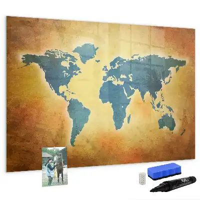 Magnetisch glazen schrijfbord met print van een oude wereldkaart