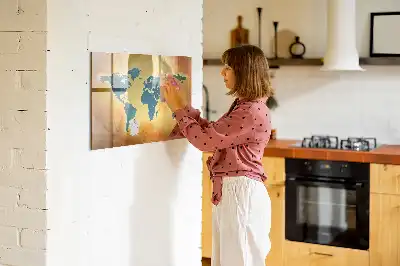 Magnetisch glazen schrijfbord met print van een oude wereldkaart
