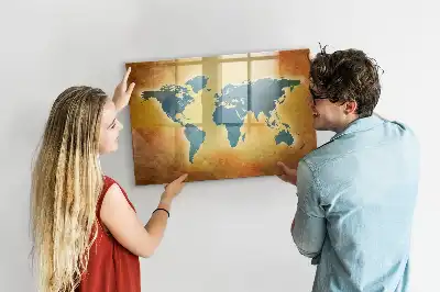 Magnetisch glazen schrijfbord met print van een oude wereldkaart
