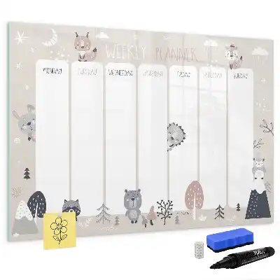 Magnetisch glazen schrijfbord voor notities en foto's met dierenweekplanner
