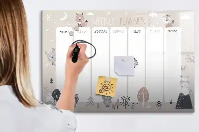 Magnetisch glazen schrijfbord voor notities en foto's met dierenweekplanner