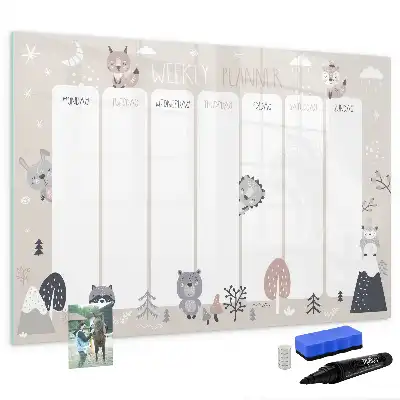 Magnetisch glazen schrijfbord voor notities en foto's met dierenweekplanner
