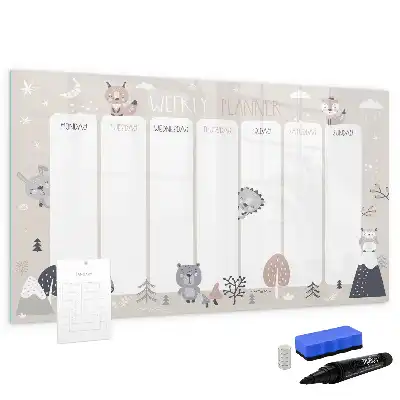 Magnetisch glazen schrijfbord voor notities en foto's met dierenweekplanner