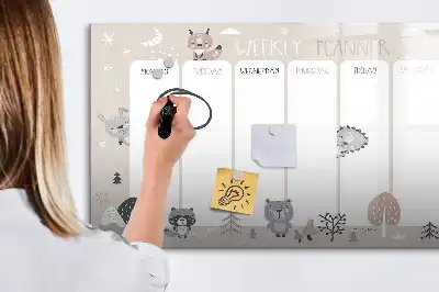 Magnetisch glazen schrijfbord voor notities en foto's met dierenweekplanner