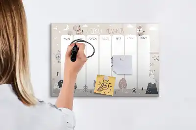 Magnetisch glazen schrijfbord voor notities en foto's met dierenweekplanner
