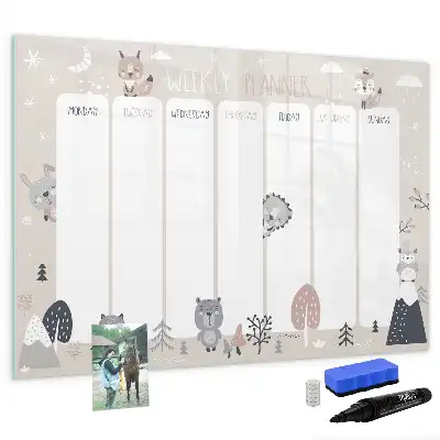 Magnetisch glazen schrijfbord voor notities en foto's met dierenweekplanner