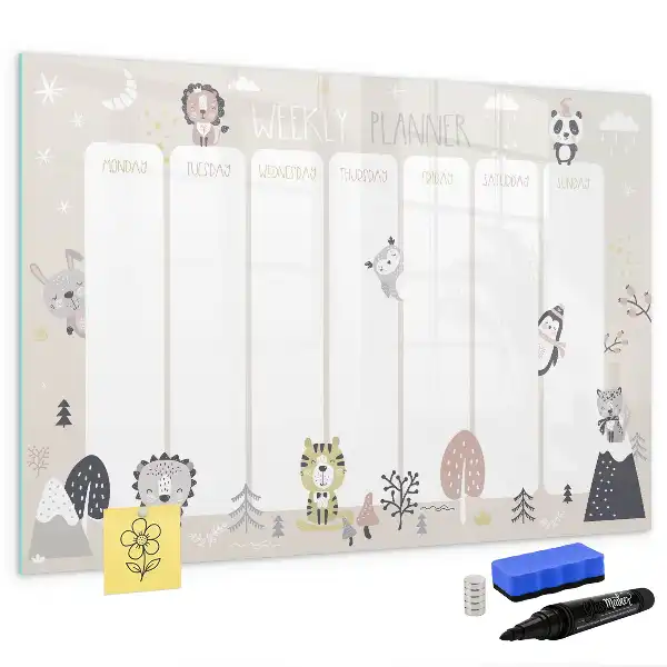 Beschrijfbaar glazen magneetbord voor weekplanning met stijlvol design