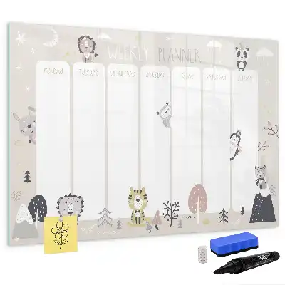 Beschrijfbaar glazen magneetbord voor weekplanning met stijlvol design