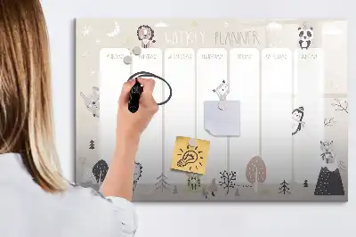 Beschrijfbaar glazen magneetbord voor weekplanning met stijlvol design