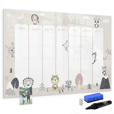 Beschrijfbaar glazen magneetbord voor weekplanning met stijlvol design