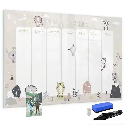 Beschrijfbaar glazen magneetbord voor weekplanning met stijlvol design