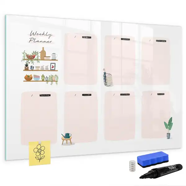 Magnetisch glazen weekplanner voor notities en foto's