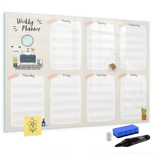 Magnetisch glazen weekplanner voor notities en foto's