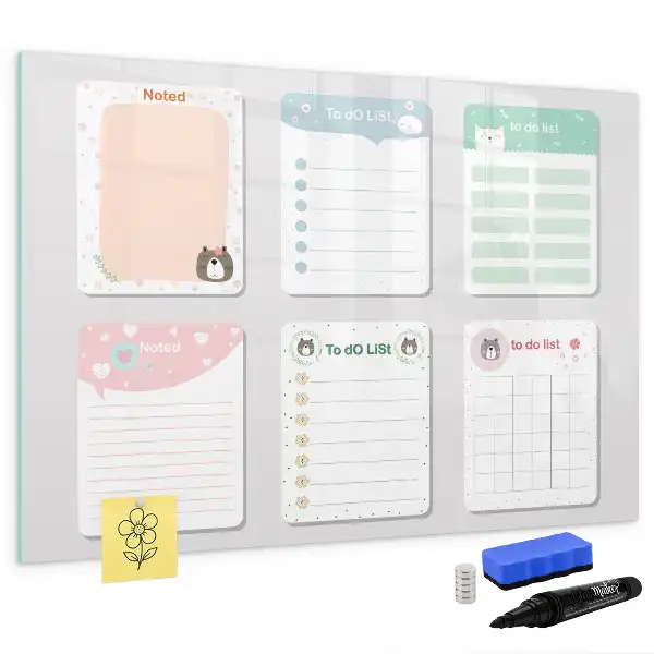 Beschrijfbaar glazen magneetbord met kleurrijk design