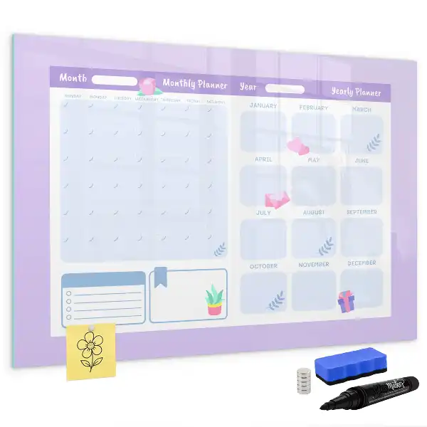 Beschrijfbaar glazen magneetbord roze jaarplanner met design