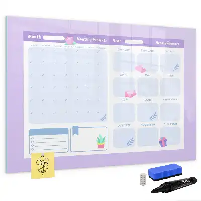 Beschrijfbaar glazen magneetbord roze jaarplanner met design