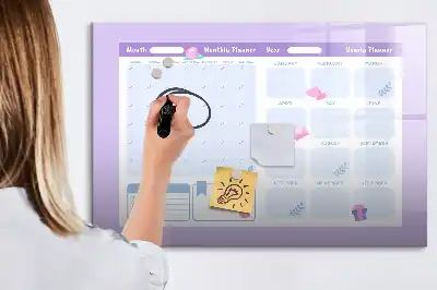 Beschrijfbaar glazen magneetbord roze jaarplanner met design
