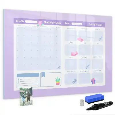 Beschrijfbaar glazen magneetbord roze jaarplanner met design