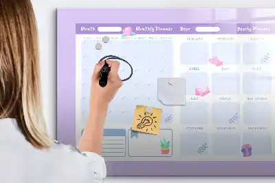 Beschrijfbaar glazen magneetbord roze jaarplanner met design