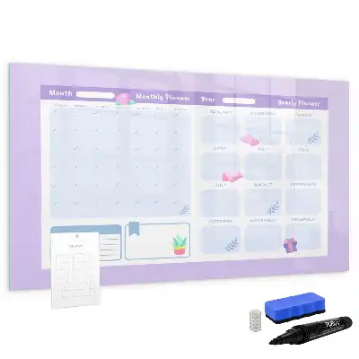 Beschrijfbaar glazen magneetbord roze jaarplanner met design