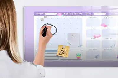 Beschrijfbaar glazen magneetbord roze jaarplanner met design