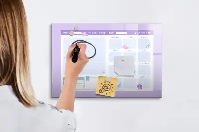 Beschrijfbaar glazen magneetbord roze jaarplanner met design