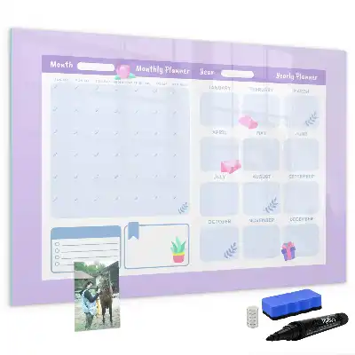 Beschrijfbaar glazen magneetbord roze jaarplanner met design