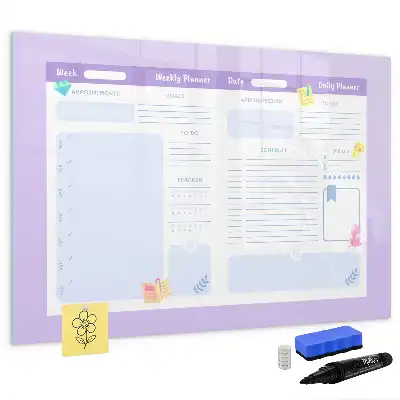 Magnetisch glazen jaarplanner roze voor notities en foto's