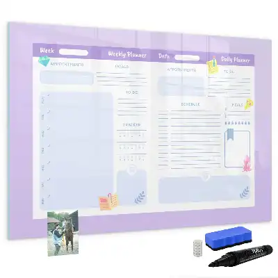Magnetisch glazen jaarplanner roze voor notities en foto's