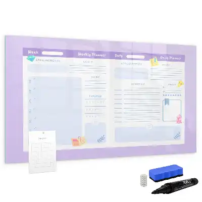 Magnetisch glazen jaarplanner roze voor notities en foto's