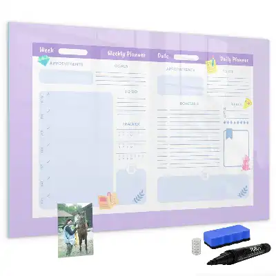 Magnetisch glazen jaarplanner roze voor notities en foto's