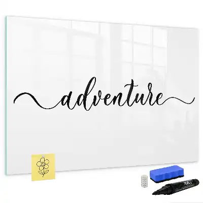 Beschrijfbaar glazen magneetbord met Avontuur tekst