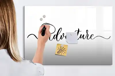 Beschrijfbaar glazen magneetbord met Avontuur tekst