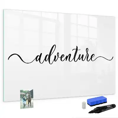 Beschrijfbaar glazen magneetbord met Avontuur tekst