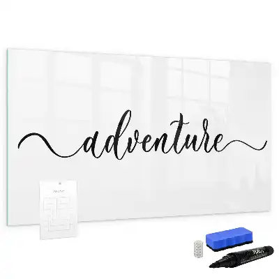 Beschrijfbaar glazen magneetbord met Avontuur tekst