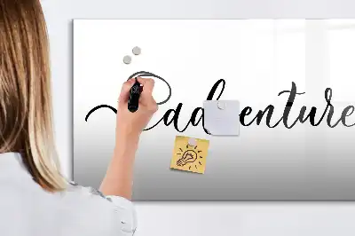 Beschrijfbaar glazen magneetbord met Avontuur tekst
