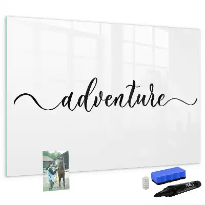 Beschrijfbaar glazen magneetbord met Avontuur tekst