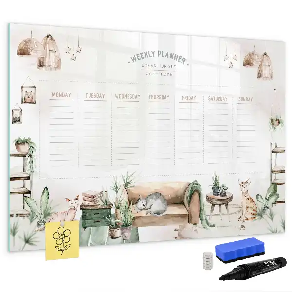 Magnetisch glazen schrijfbord voor notities en foto's met schattig design