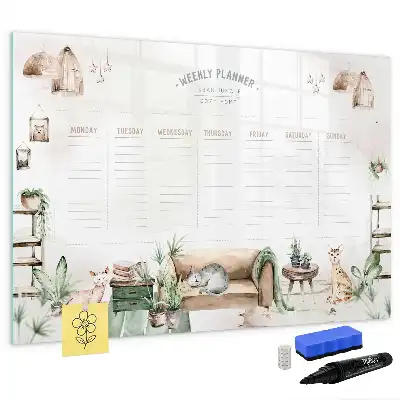 Magnetisch glazen schrijfbord voor notities en foto's met schattig design