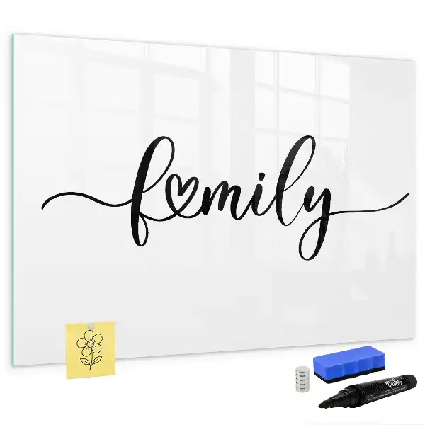 Beschrijfbaar glazen magneetbord met familie tekst design