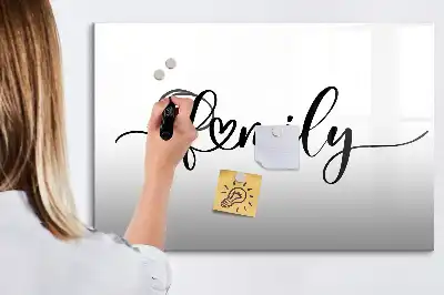 Beschrijfbaar glazen magneetbord met familie tekst design