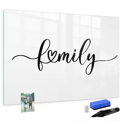 Beschrijfbaar glazen magneetbord met familie tekst design