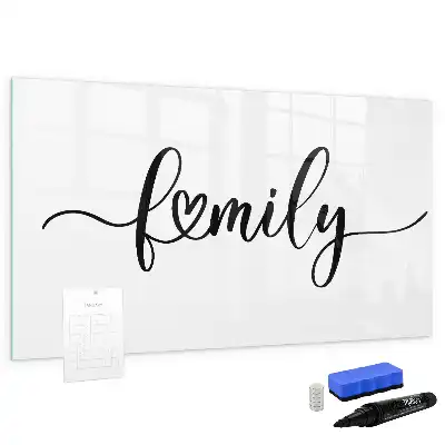 Beschrijfbaar glazen magneetbord met familie tekst design