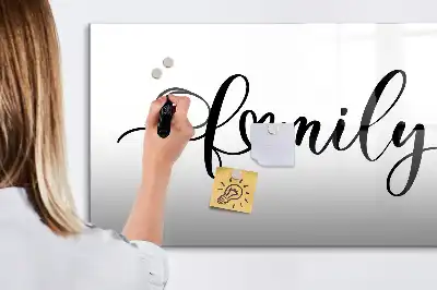 Beschrijfbaar glazen magneetbord met familie tekst design