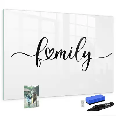 Beschrijfbaar glazen magneetbord met familie tekst design