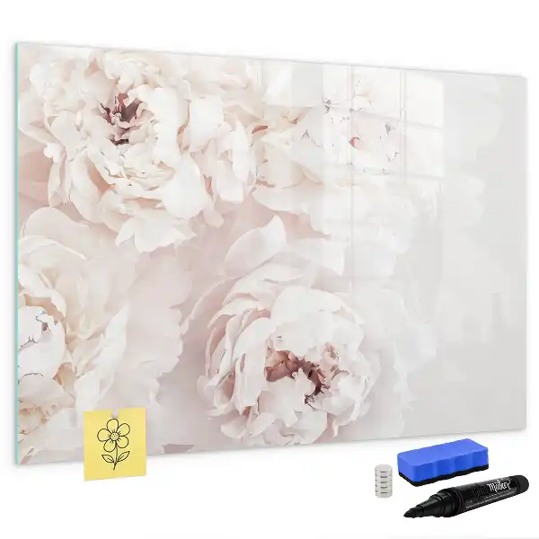 Beschrijfbaar glazen magneetbord met design van pioentrozen