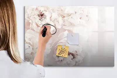 Beschrijfbaar glazen magneetbord met design van pioentrozen