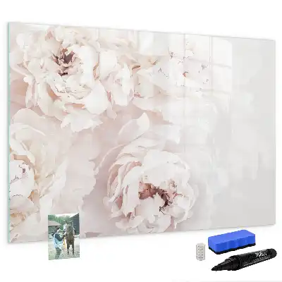 Beschrijfbaar glazen magneetbord met design van pioentrozen