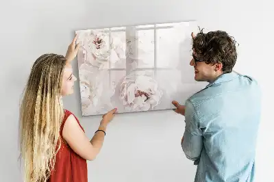 Beschrijfbaar glazen magneetbord met design van pioentrozen